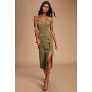 Lulus | Wandering Wildly Olive Green Corduroy Button-Front Midi Dress